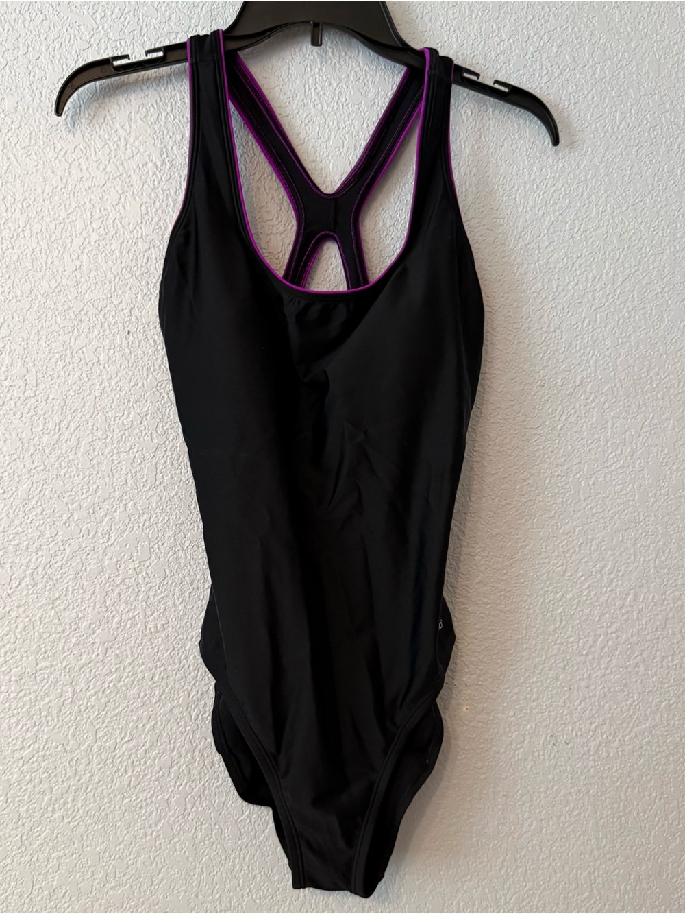 Black Racerback Speedo Swimsuit with Fuchsia Trim